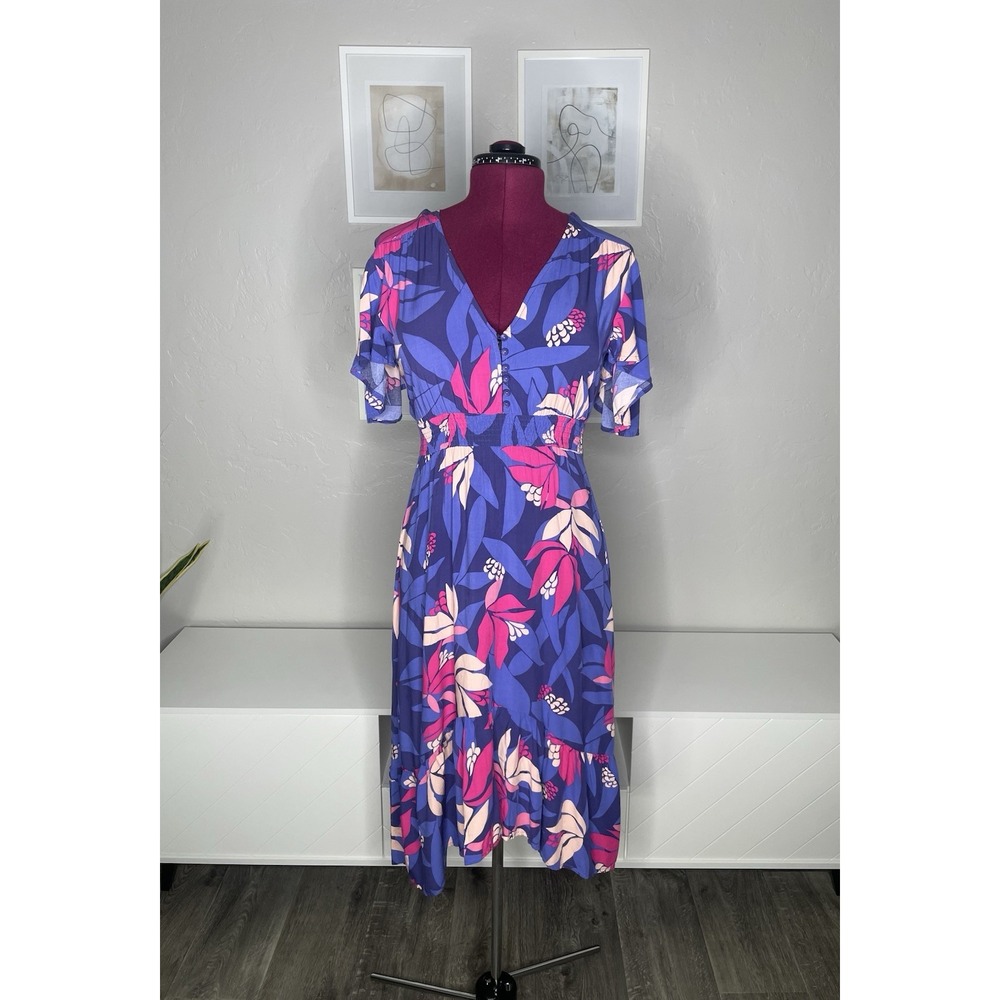Abel‎ The Label Anthropologie Midi Dress Women's S Floral Butterfly Sleeve